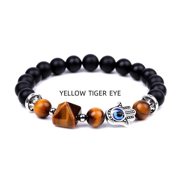 Handgemachtes Schutz- & Energiearmband mit Gelbem Tigerauge und Hamsa-Hand